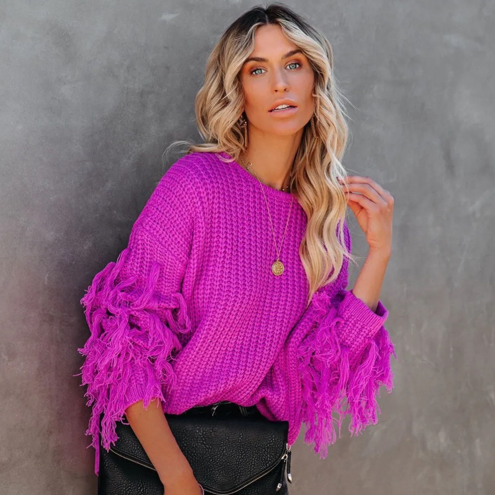 Bowman Fringe Knit Sweater Orchid - Vici